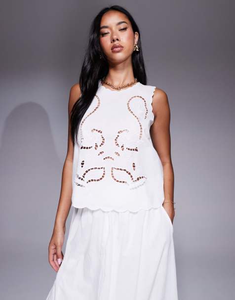 River Island broderie tank top in white - view 1