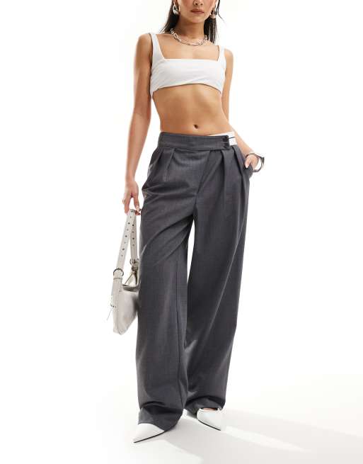 River Island - Broek met asymmetrische contrasterende taille in grijs