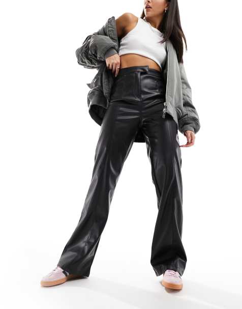 River Island - Broek met hoge taille en rechte pijpen van PU in zwart - view 1
