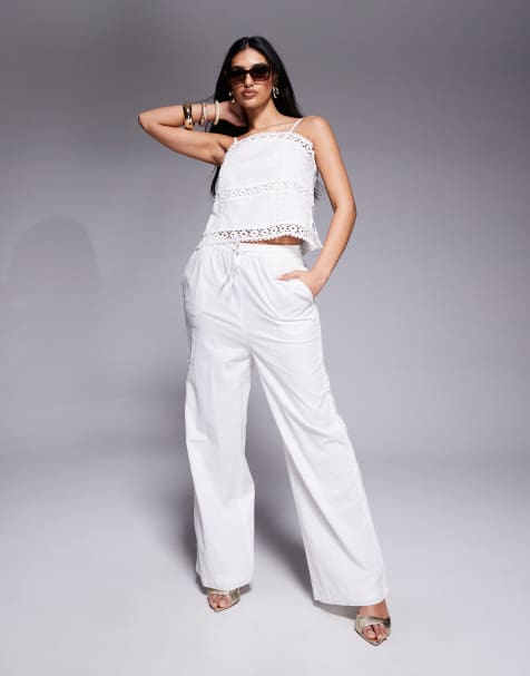 River Island - Broek met kanten inzetstuk in wit, deel van co-ord set - view 1