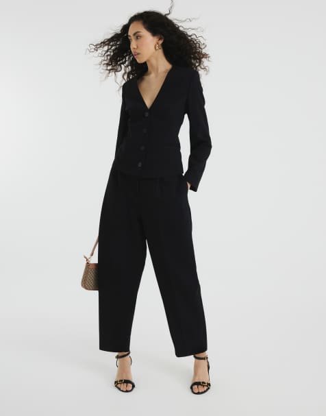 River Island - Broek met wijde ronde pijpen in zwart, deel van co-ord set - view 1
