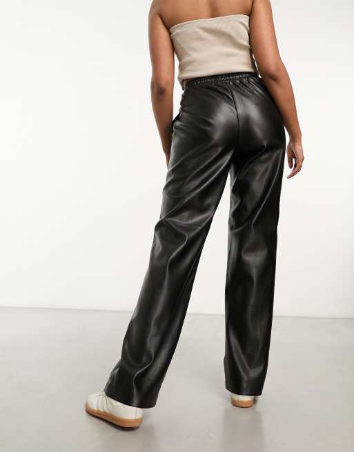 River Island - Broek van PU met wijde pijpen en elastische taille in zwart, 4 van 4