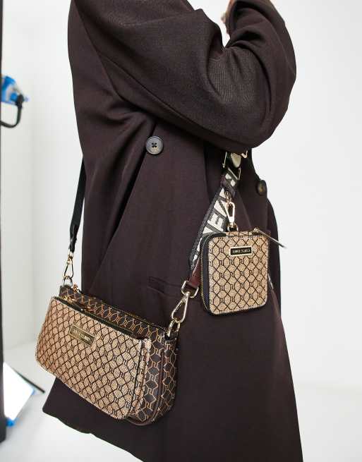 River Island - Brun crossbody-taske med dobbeltpung i monogramprint, 2 af 4