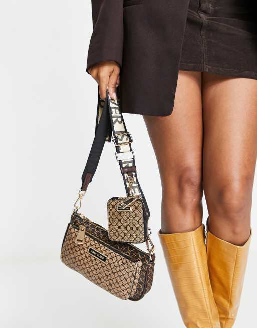 River Island - Brun crossbody-taske med dobbeltpung i monogramprint, 4 af 4