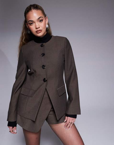 River Island – Brun kavaj med djup halsringning, del av set - view 1