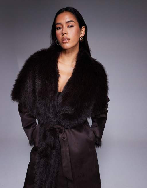 River Island – Brun, lång kappa i fuskpäls, 2 av 4