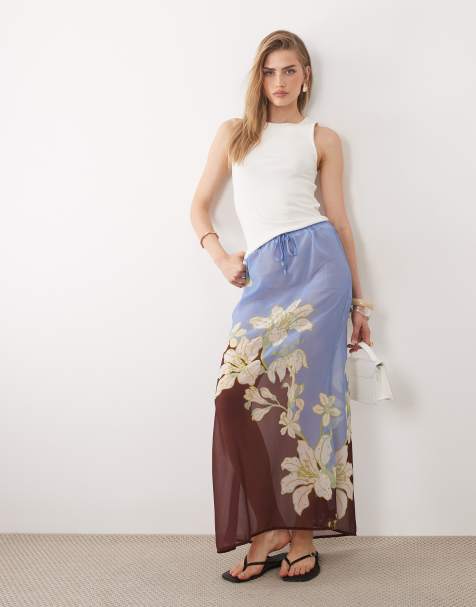 River Island - Brun maxinederdel med blomstermønster - view 1