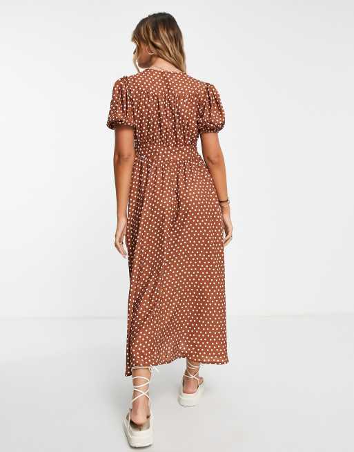 River Island – Brun, prickig midiklänning, 2 av 4