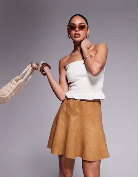 River Island – Brun, vippig minikjol i mockaimitation - view 1