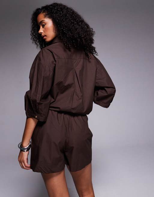 River Island – Bruna shorts i poplin med knäppning framtill, del av set, 4 av 5