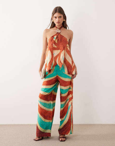 River Island – Bruna, virvelmönstrade strandbyxor - view 1