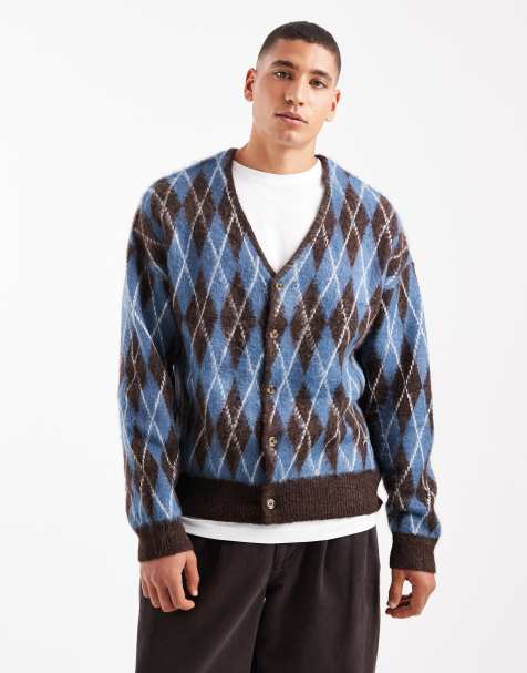 River Island brushed argyle cardigan in blue 