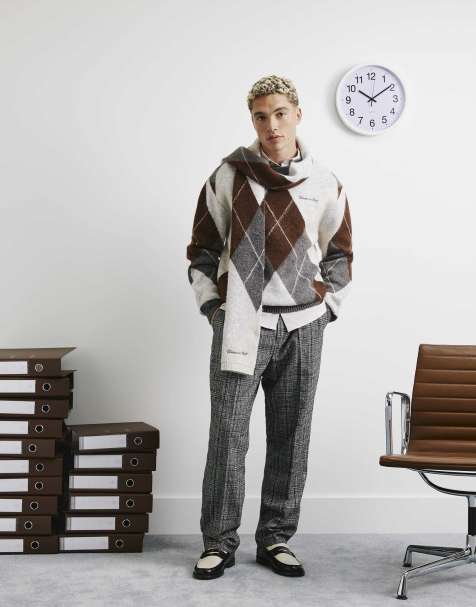 River Island Brushed argyle jumper in rust - view 1