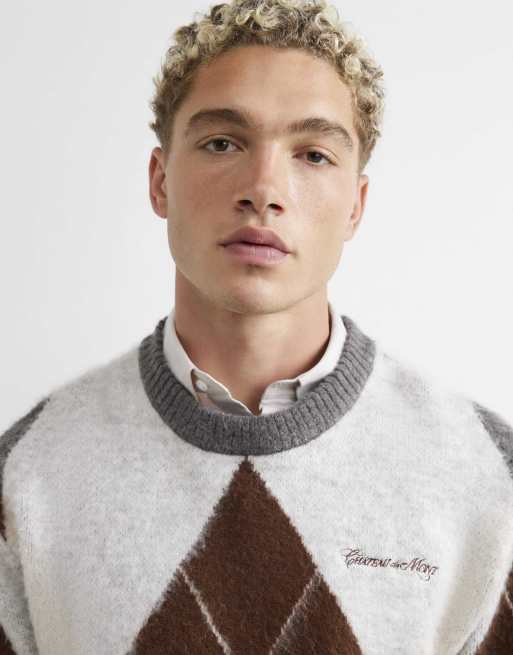River Island Brushed argyle jumper in rust, 4 of 4