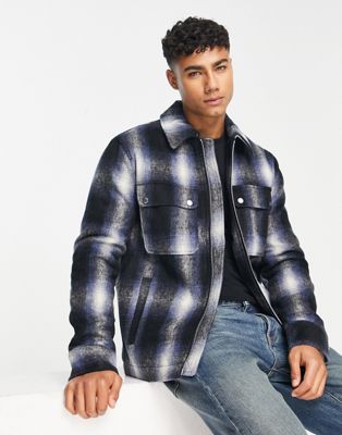 River Island brushed check overshirt in blue