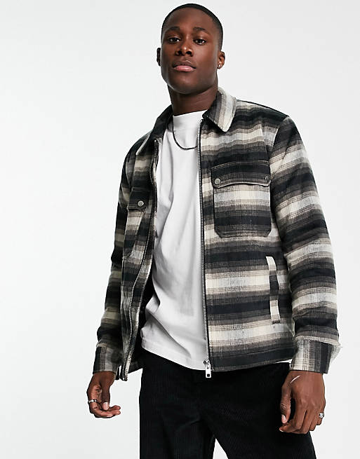  River Island brushed check overshirt in brown 