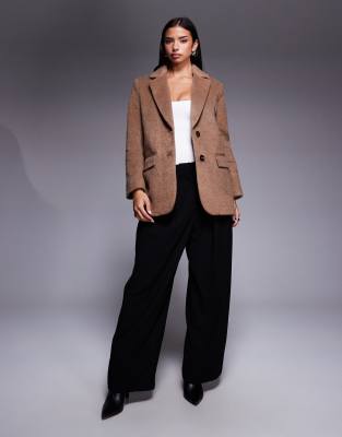 River Island Brushed Faux Wool Blazer In Brown