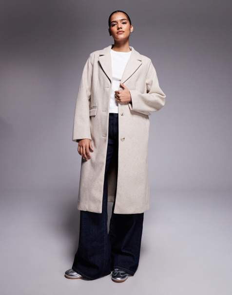 River Island brushed long line coat in light beige - view 1