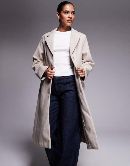 River Island brushed long line coat in light beige, 3 of 4