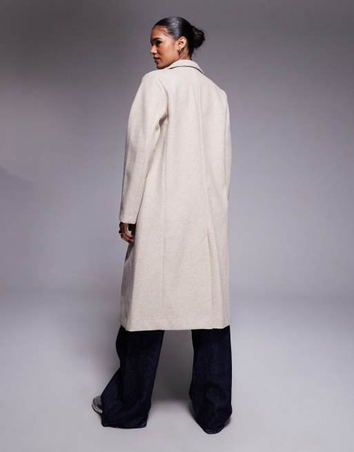 River Island brushed long line coat in light beige, 4 of 4