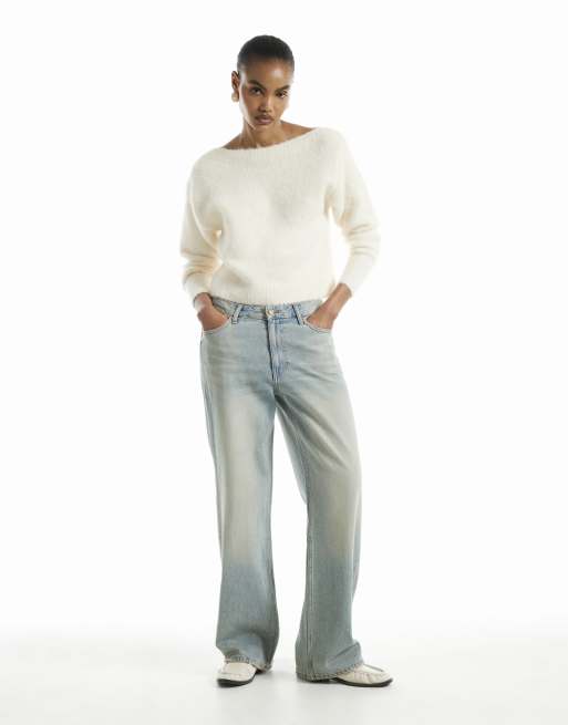 River Island Brushed off shoulder jumper in cream, 2 of 4