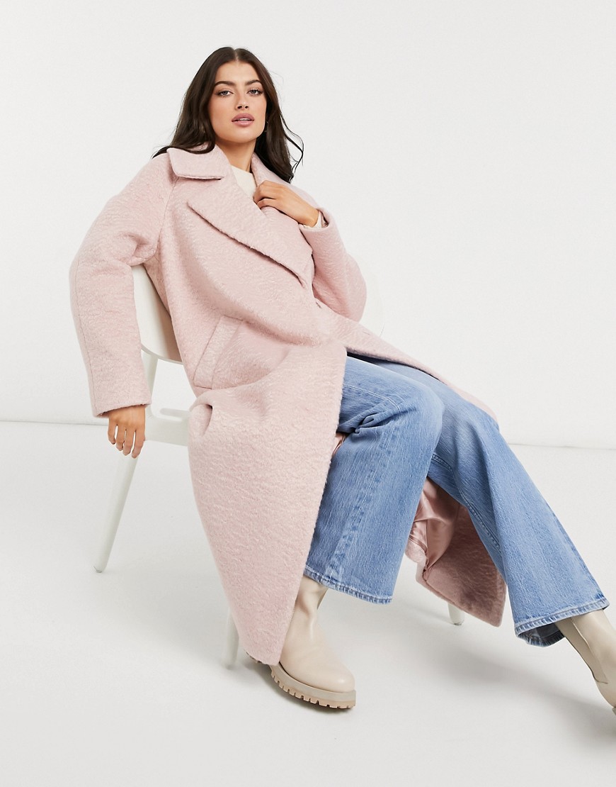 River Island brushed oversized maxi coat in pink