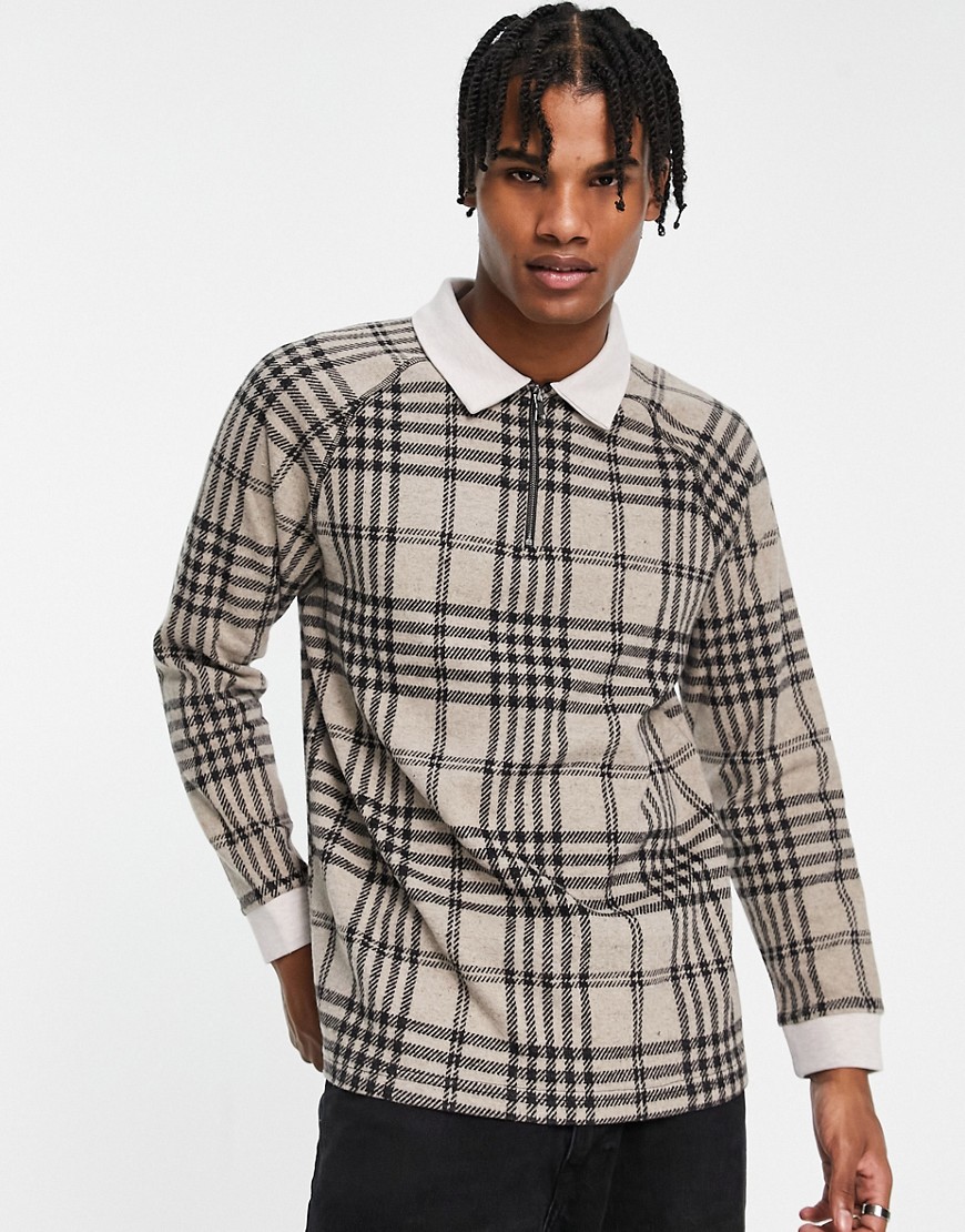 River Island brushed plaid polo in gray