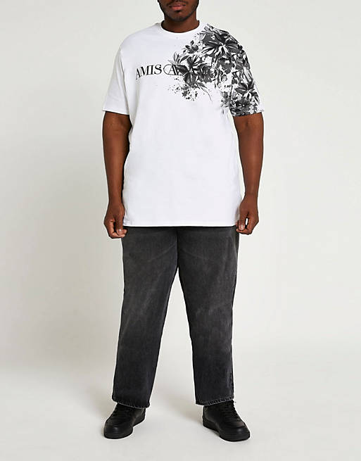 T-Shirts & Vests River Island B&T slim t-shirt with floral placement print in white 