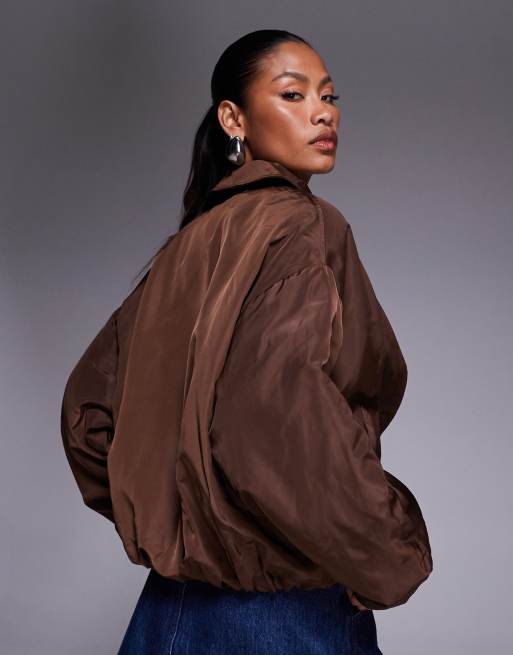 River Island bubble hem bomber jacket in brown ASOS