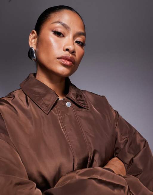 River Island bubble hem bomber jacket in brown, 5 of 5