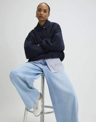 River Island Bubble Hem Jacket In Blue