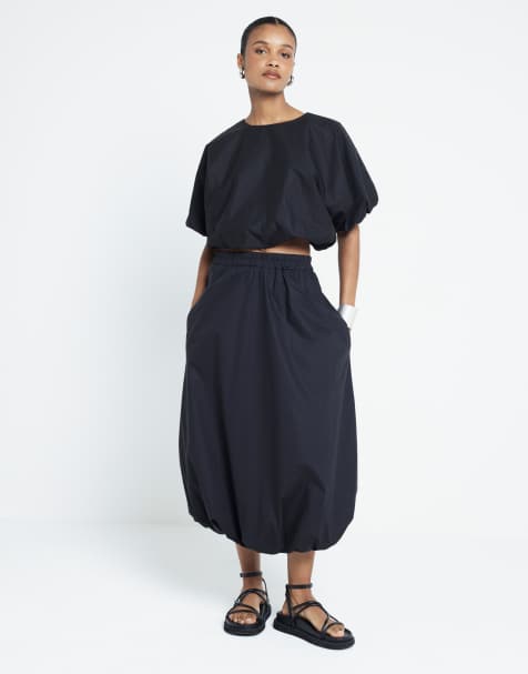 River Island bubble midi skirt in black - view 1
