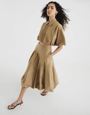 River Island Bubble Midi Skirt In Neutral