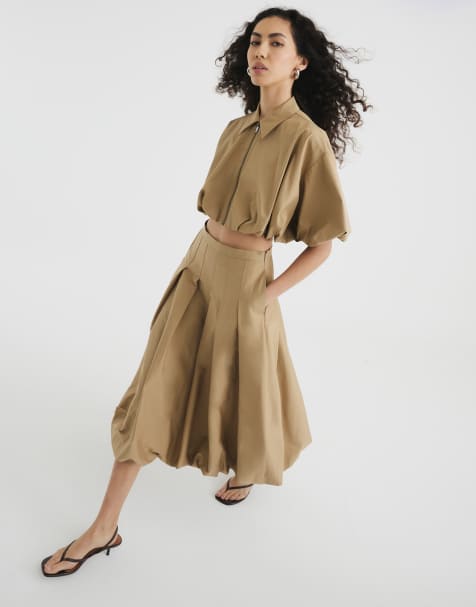 River Island bubble midi skirt in stone - part of a set - view 1