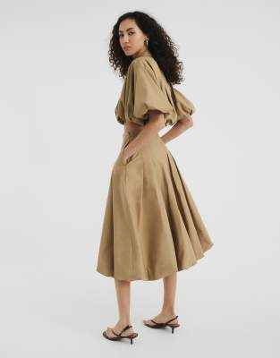 River Island Bubble Midi Skirt In Neutral