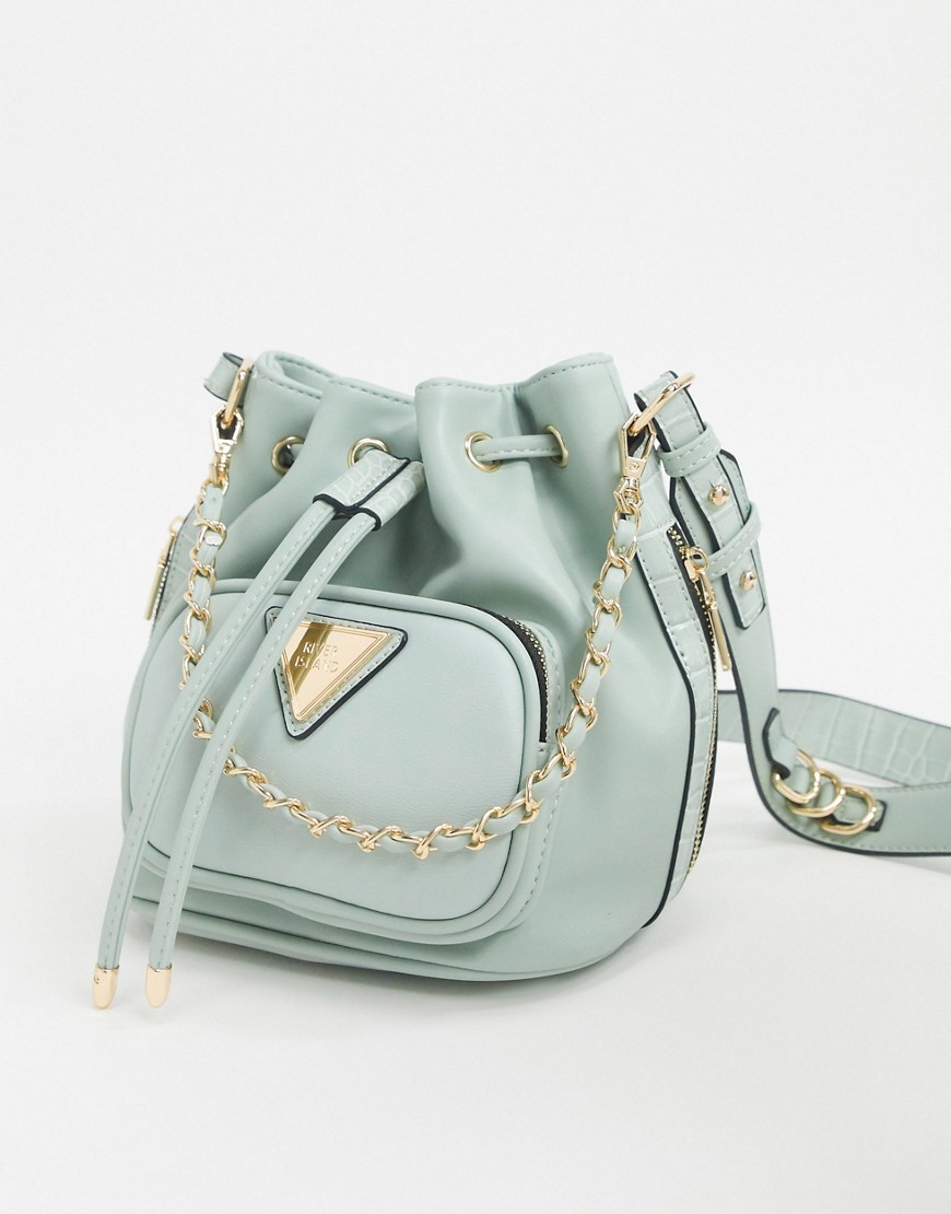 River Island bucket bag with chain strap in sage green