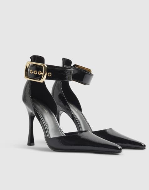 River Island Buckle ankle strap court heels in black - view 1
