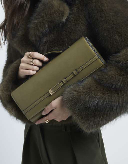 River Island Buckle cross body strap clutch bag in green