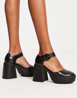 River Island buckle detail mary jane heel shoe in black | ASOS