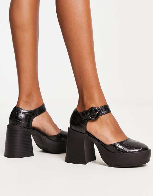 Persuasivo Psicologicamente Amabilidad River Island buckle detail Mary Jane heeled shoes in black | ASOS