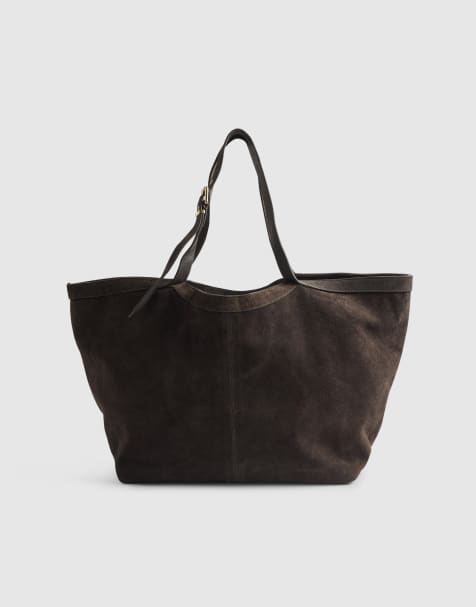 River Island Buckle handle suede shopper bag in brown - dark - view 1