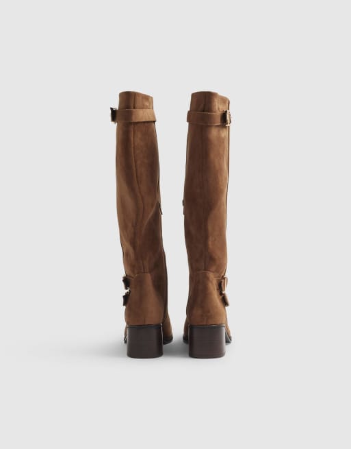 River Island Buckle high leg boots in tan , 3 of 3