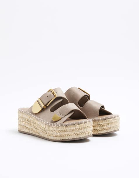 River Island Buckle platform wedges in beige - dark - view 1