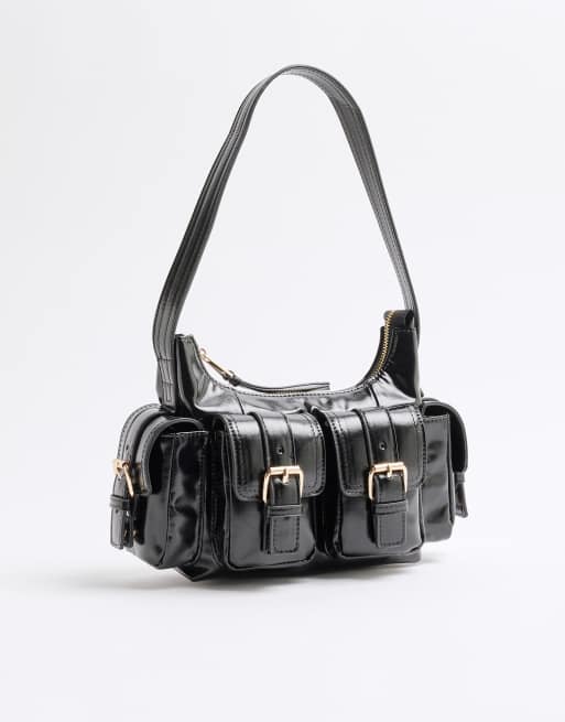 River Island buckle strap utility shoulder bag in black, 3 of 3