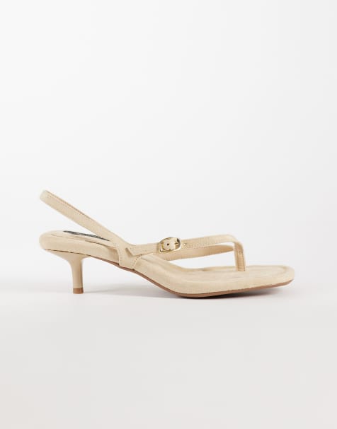 River Island buckle toe thong heeled sandals in beige - view 1