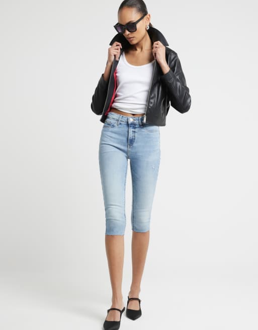 River Island Bum sculpt crop molly skinny jeans adidas in denim - light