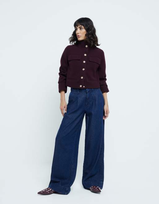 River Island – Burgundowa krótka kurtka ze stójką, 3 z 3