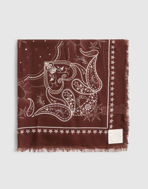 River Island Burgundy bandana print fringe scarf in burgundy , 2 of 4