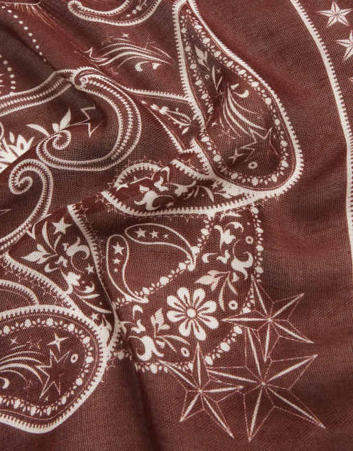 River Island Burgundy bandana print fringe scarf in burgundy , 3 of 4