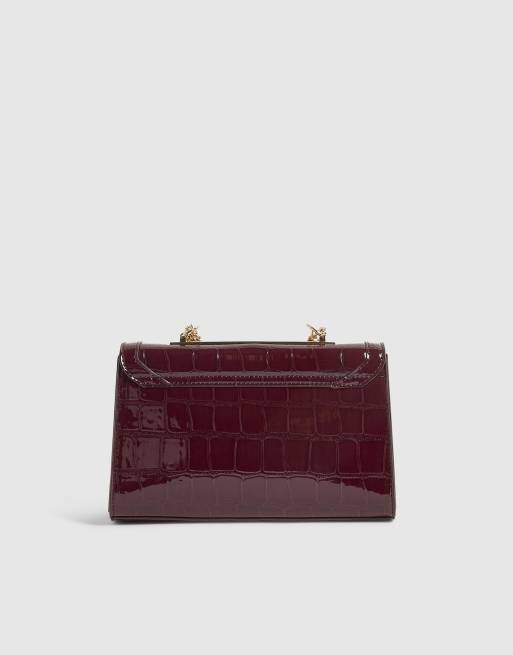 River Island Burgundy croc bar front panel shoulder bag in burgundy , 4 of 4